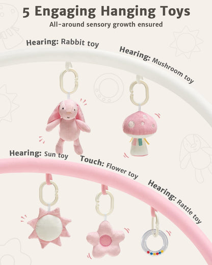 Detachable sensory toys included with the Suihuooo activity gym