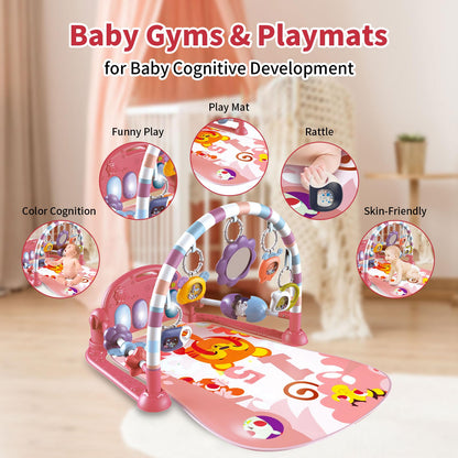 Newborn baby lying on Derimkcoa musical activity gym