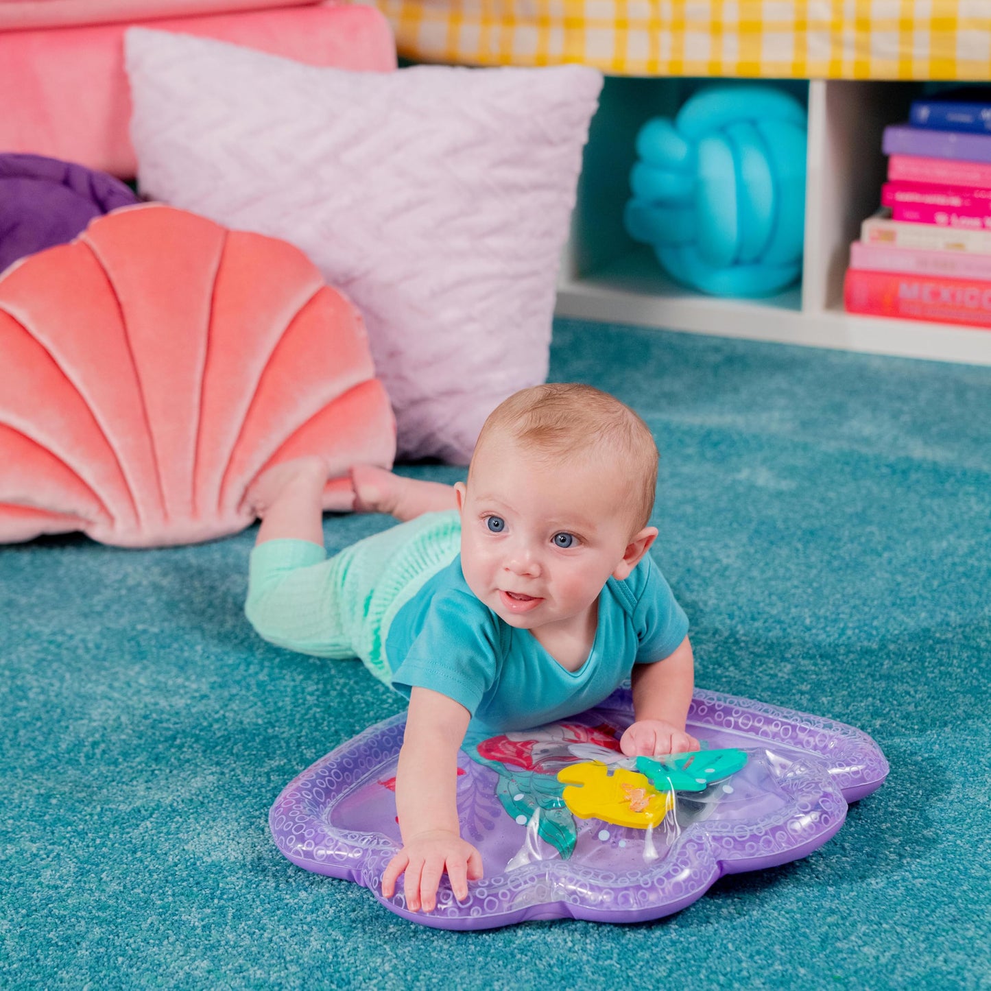 Infant tummy time activity with Disney Ariel mat