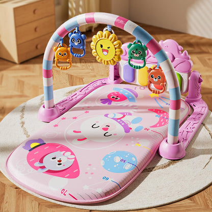 Top down view of pink infant tummy time activity mat