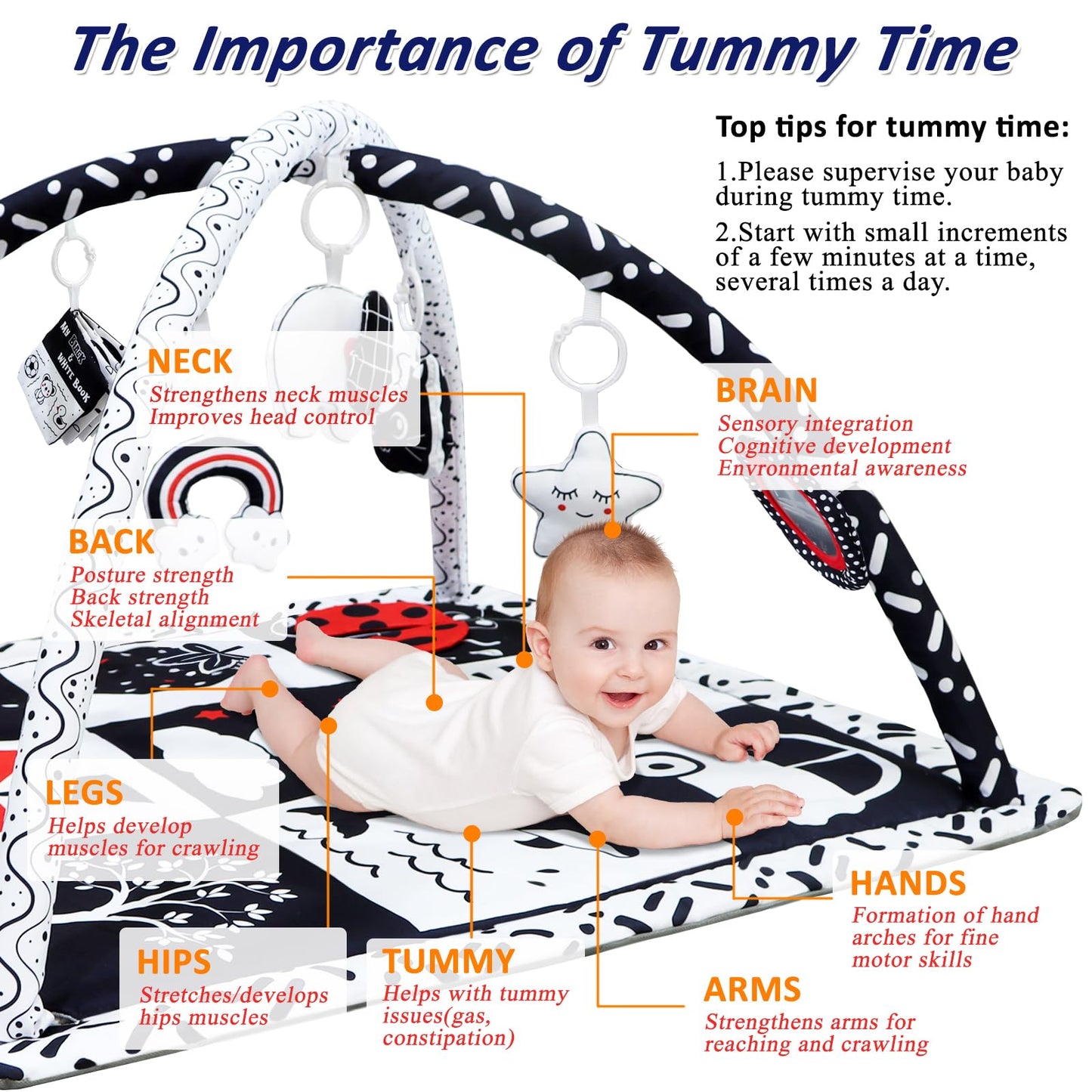 Detachable sensory toys included with Poycuna infant play gym