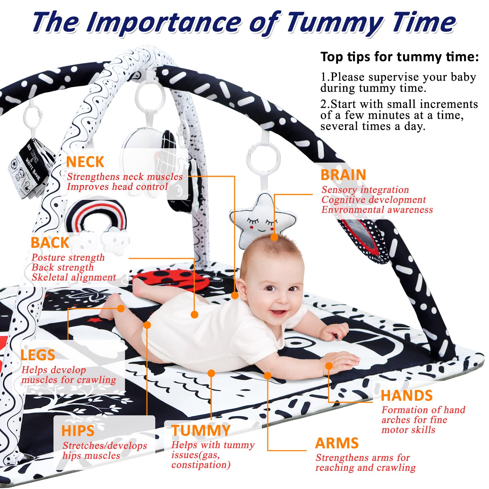 Detachable sensory toys included with Poycuna infant play gym