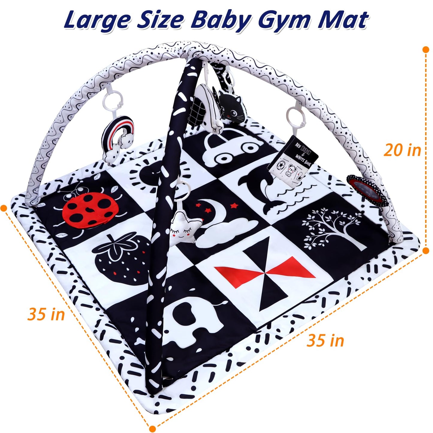 Poycuna baby gym play mat set with six developmental toys for infants