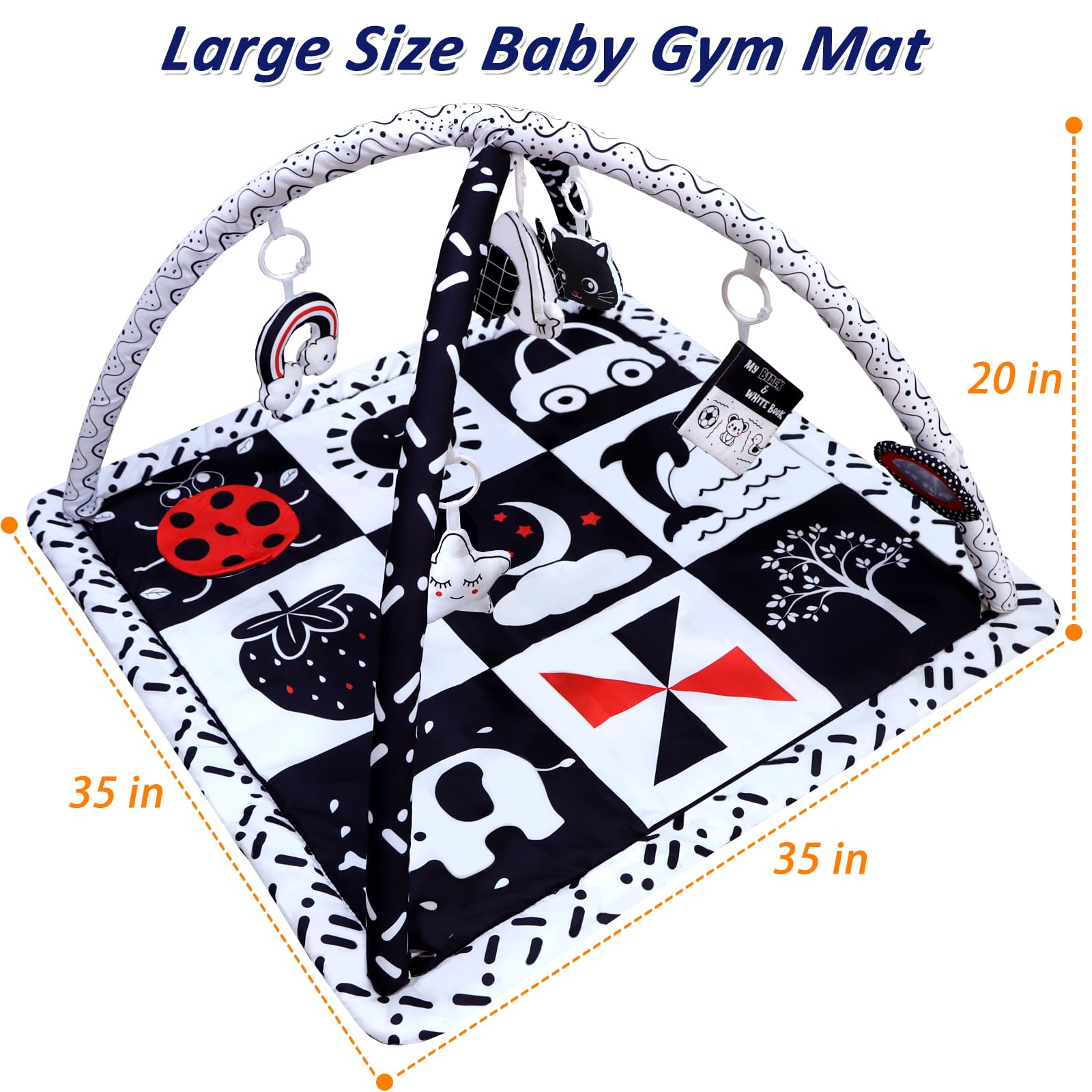 Poycuna baby gym play mat set with six developmental toys for infants