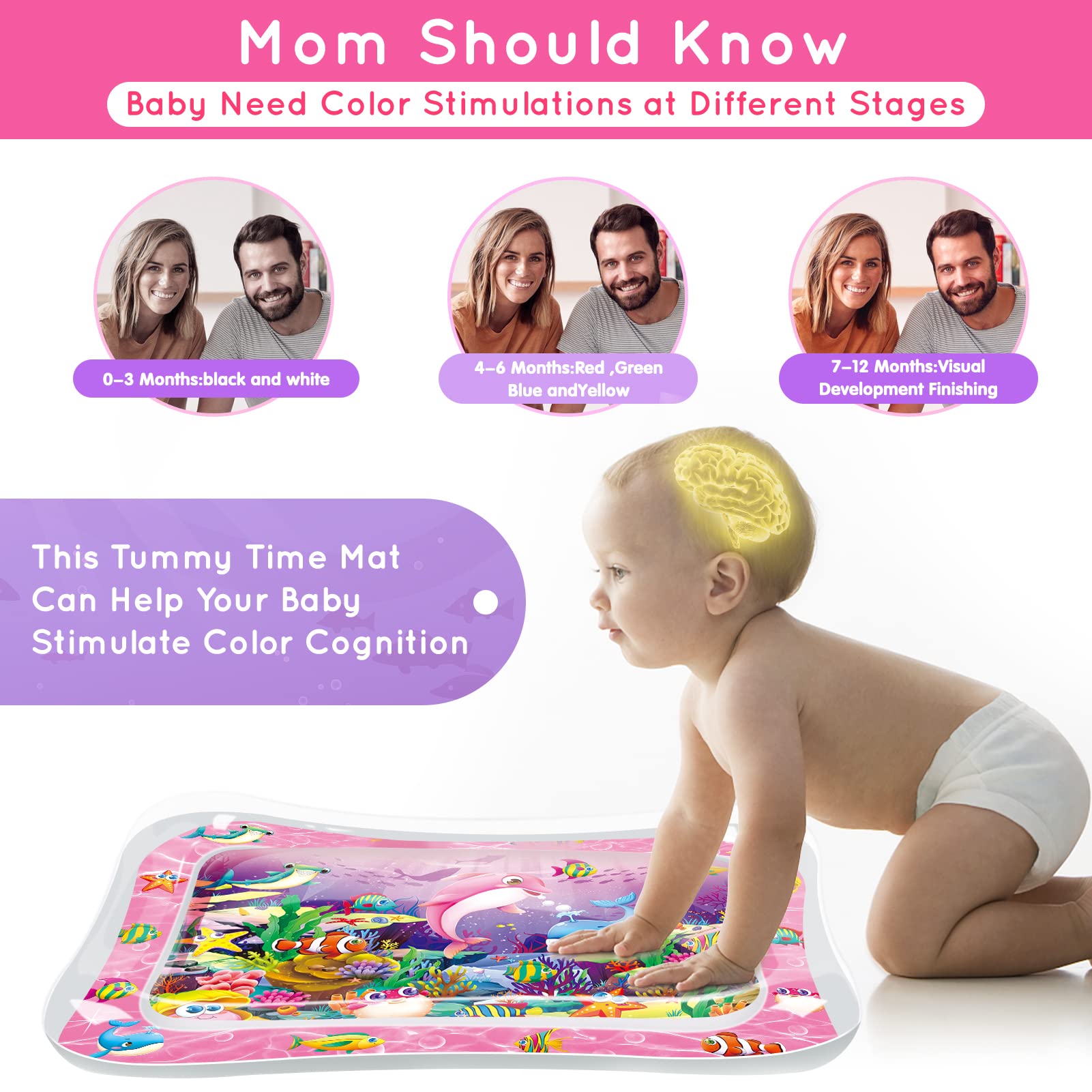 Premium pink baby sensory mat with air inflated outer ring and water filled center