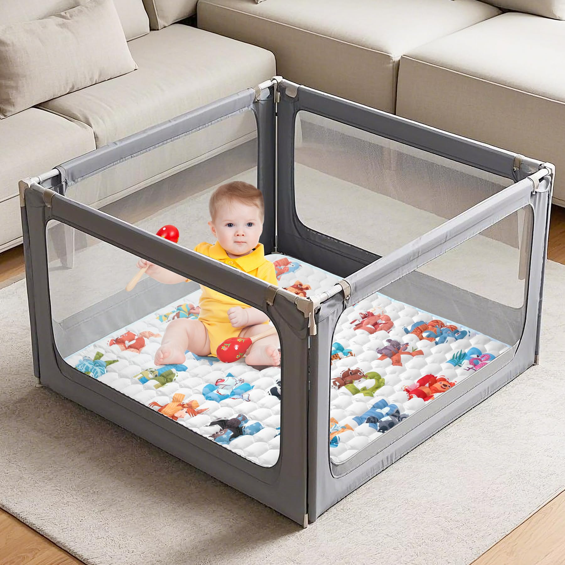Thick foam padding profile of Envtek crawling mat for toddlers