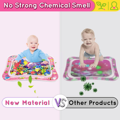 Deflated and folded pink baby toy illustrating compact storage and portable travel convenience