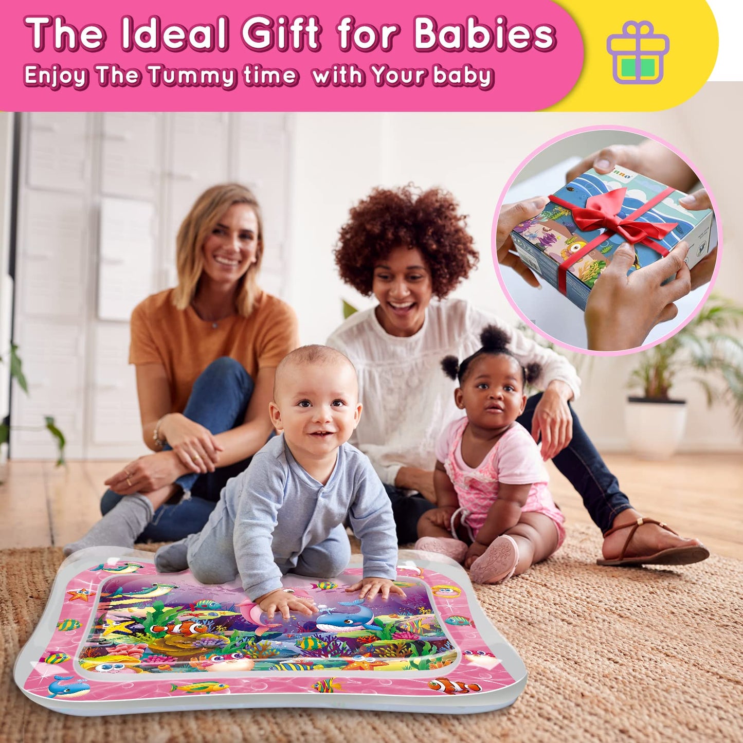 Under the sea pattern design layout on a premium leak proof infant exercise mat
