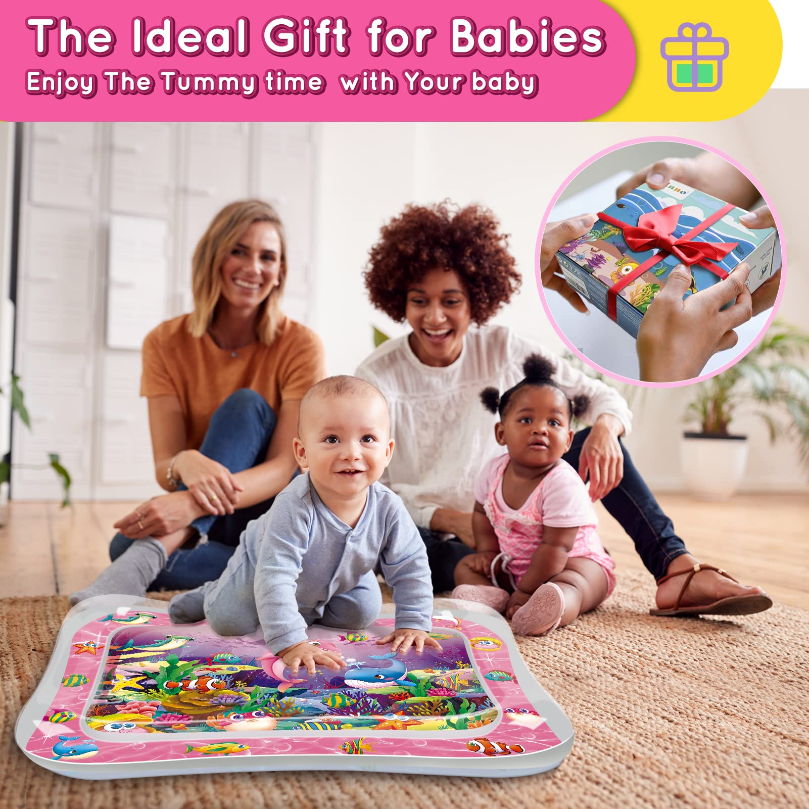 Under the sea pattern design layout on a premium leak proof infant exercise mat
