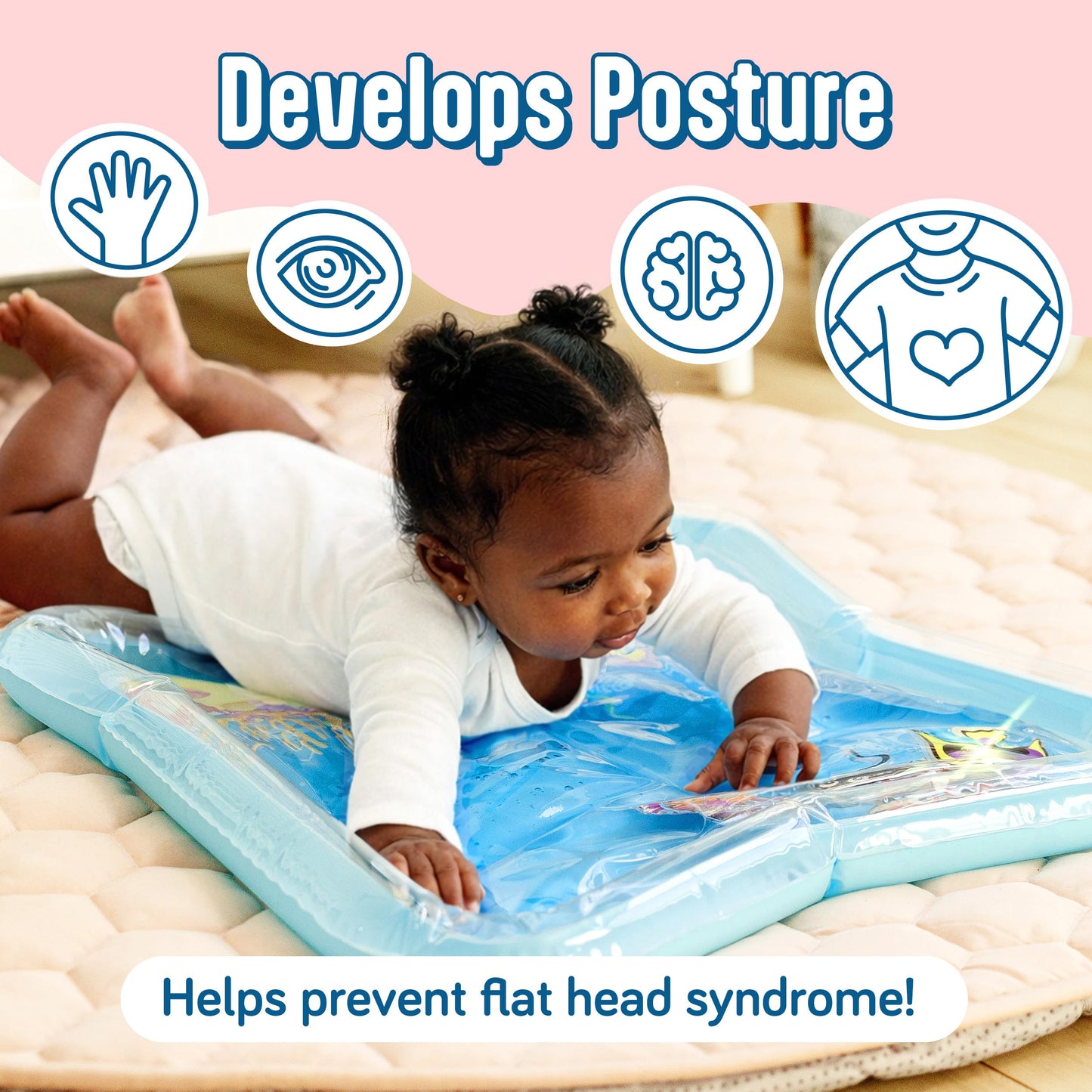 Top down view of 30 inch large SplashEZ tummy time play pad.
