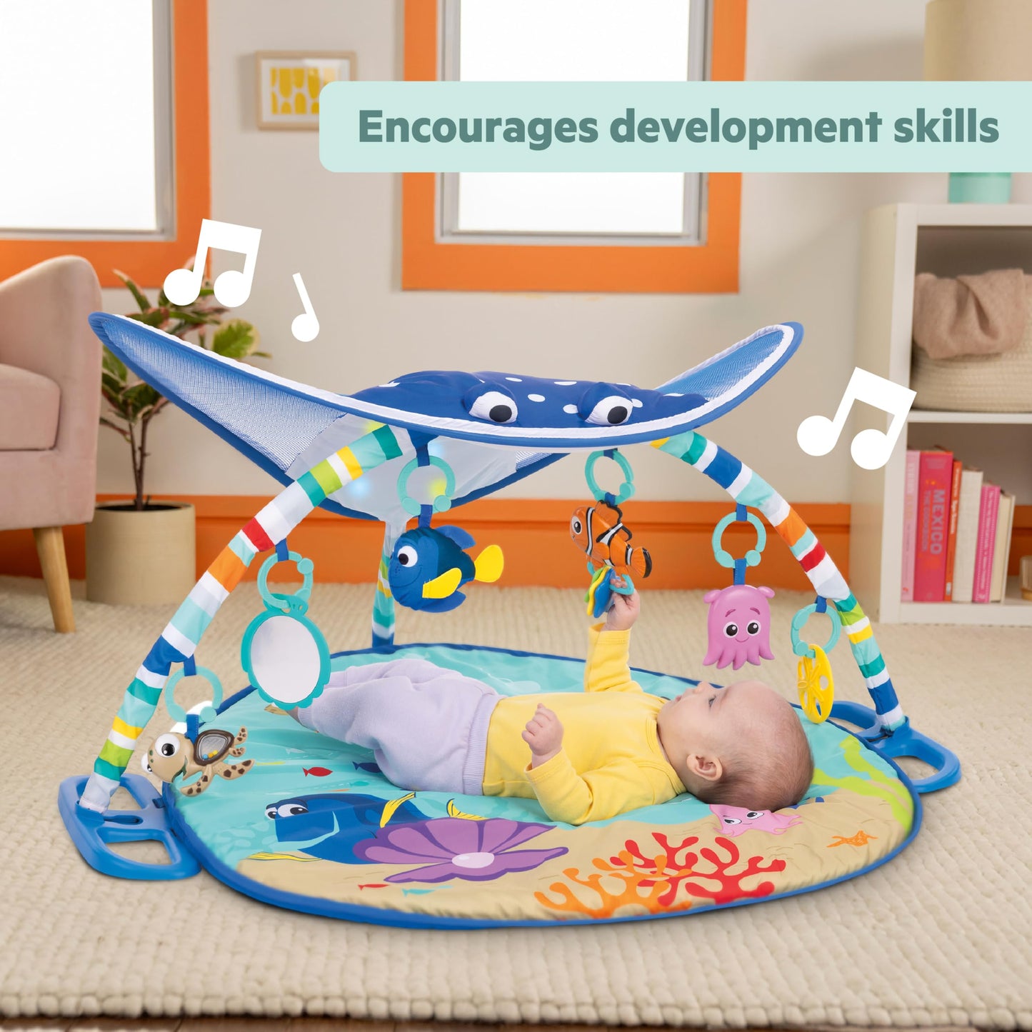 Detached plush character toys from the Bright Starts Disney Baby collection showing textures and teething surfaces.