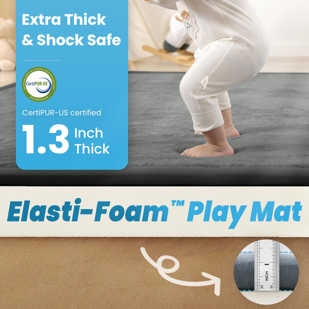PaPaMat baby play mat showing 1.3 inch thickness profile