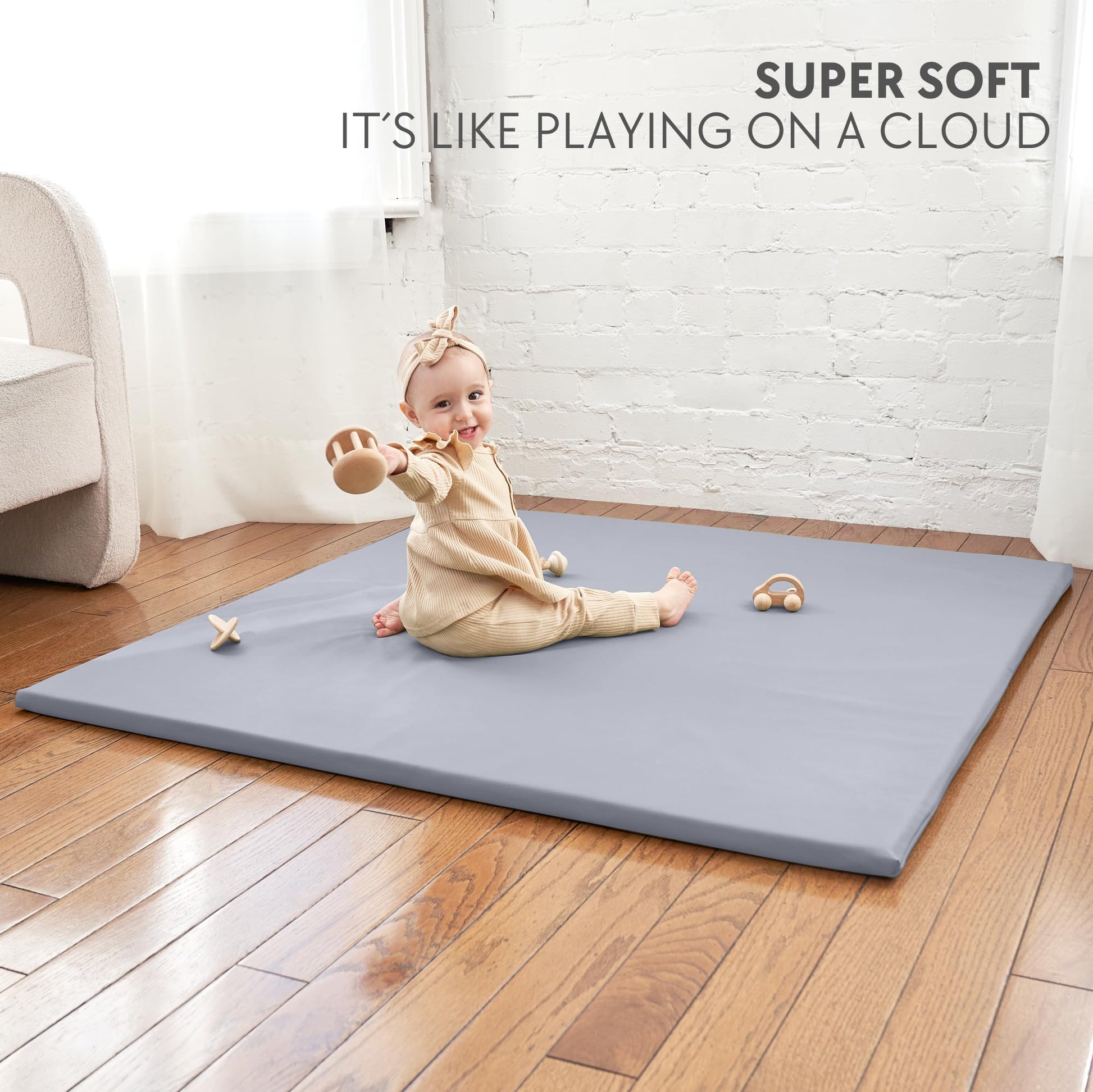 Close up of vegan leather texture on baby play mat