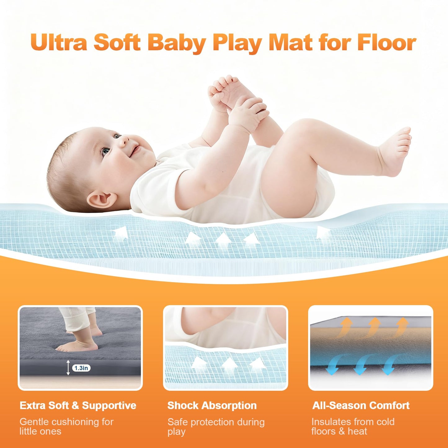 Close up of soft coral velvet texture on baby play mat
