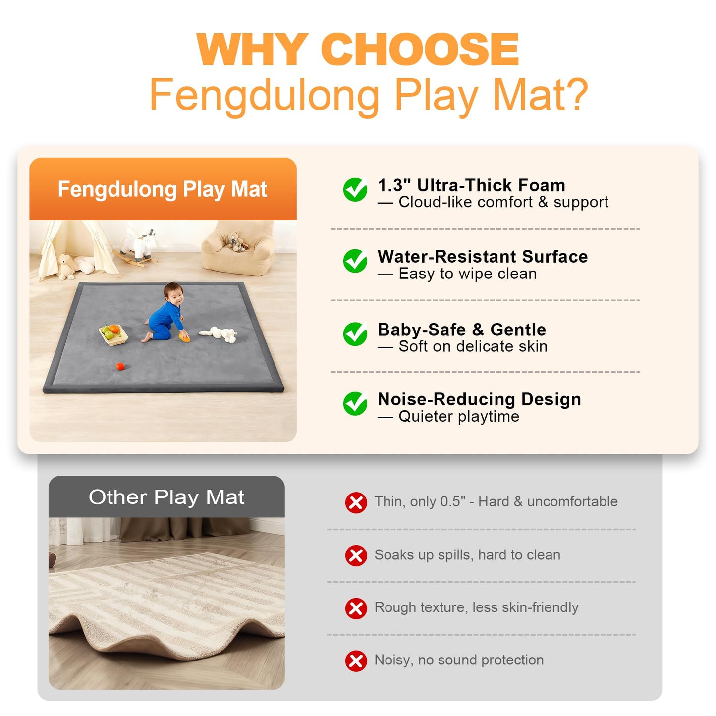 Non-slip bottom surface of the Fengdulong baby play mat