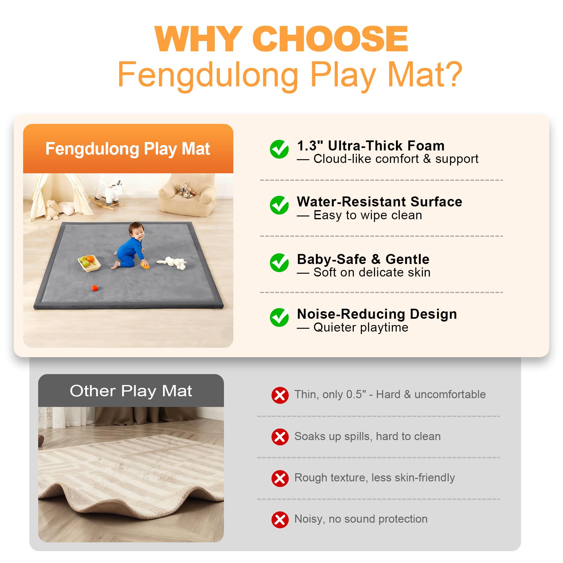 Non-slip bottom surface of the Fengdulong baby play mat