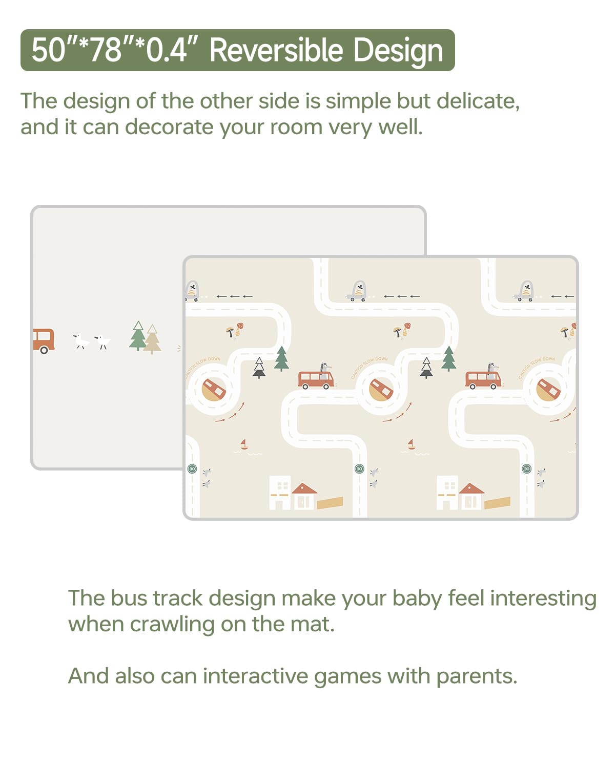 Top view of 50 by 78 inch baby floor mat