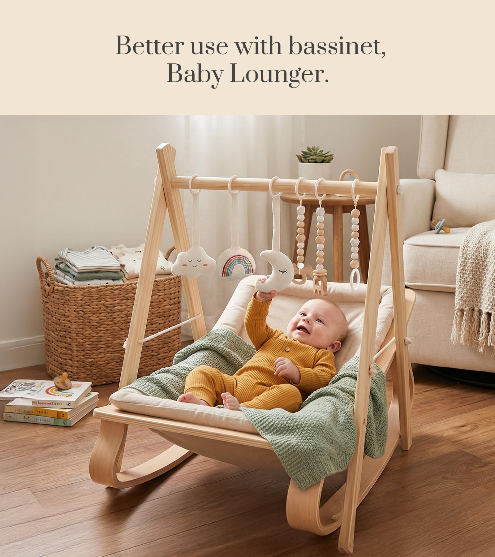 Mallify natural wood play gym folded completely flat to demonstrate its compact and portable storage design.