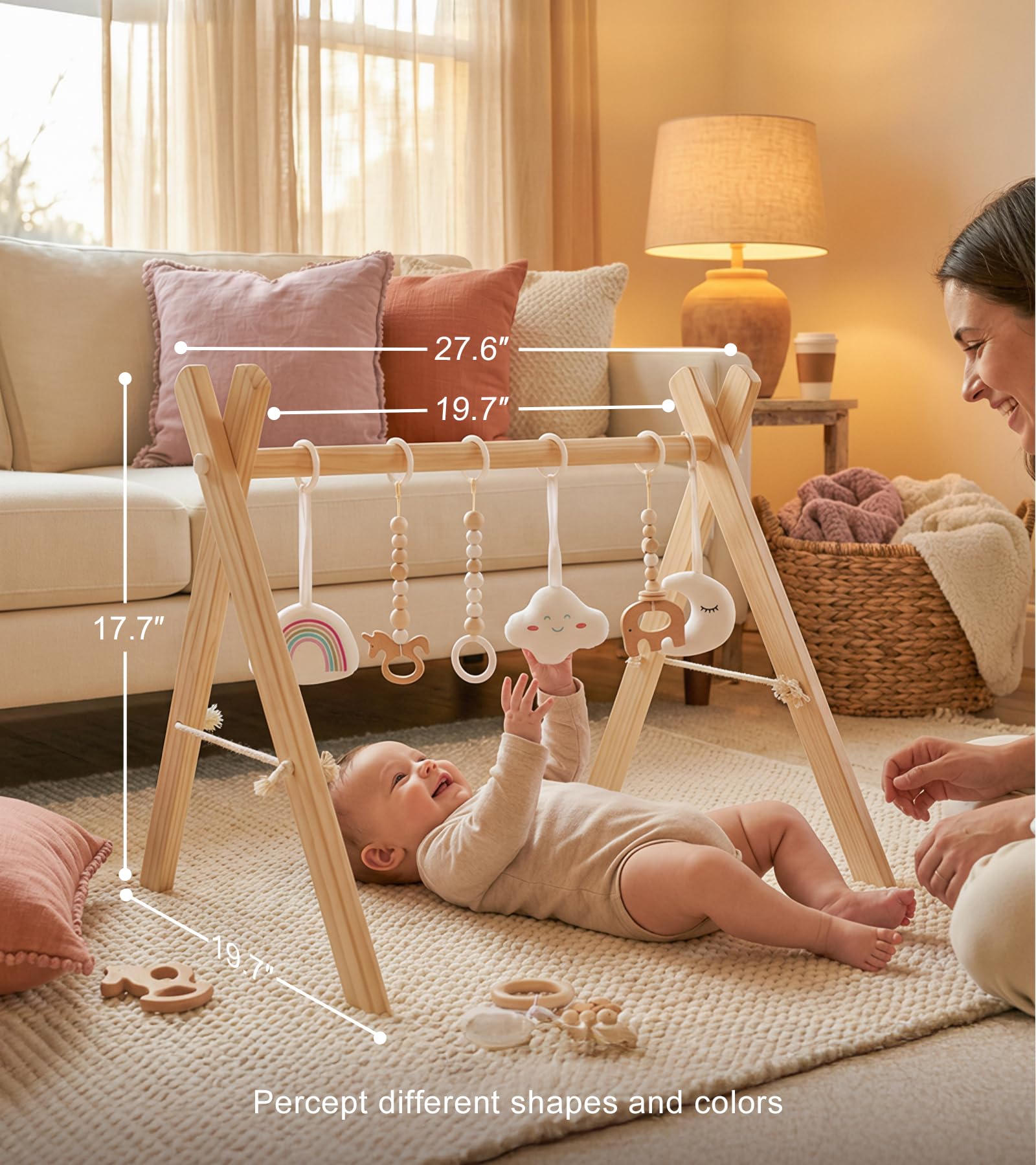Detailed shot of the non toxic and odorless pine wood material used to construct the Mallify nursery activity bar.