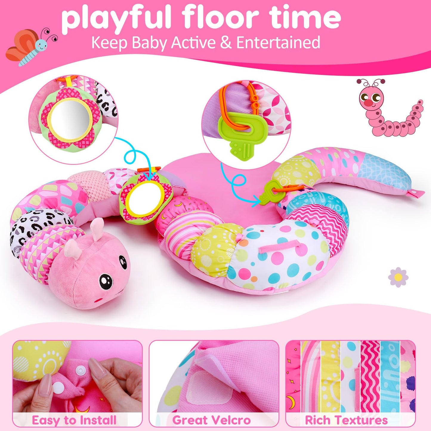 Infant using Topsochir 2-in-1 caterpillar pillow for tummy time
