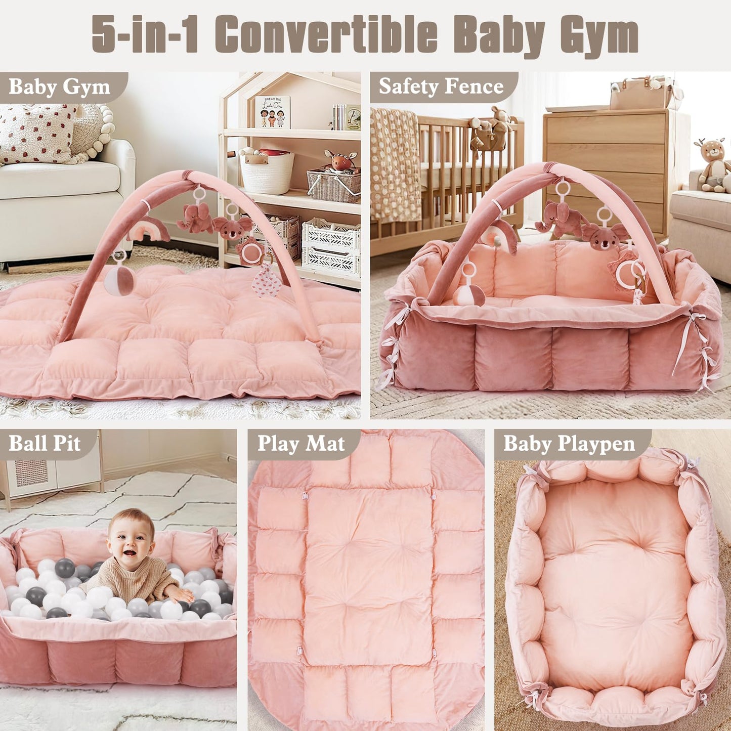 Pink baby activity mat configured as a tummy time station