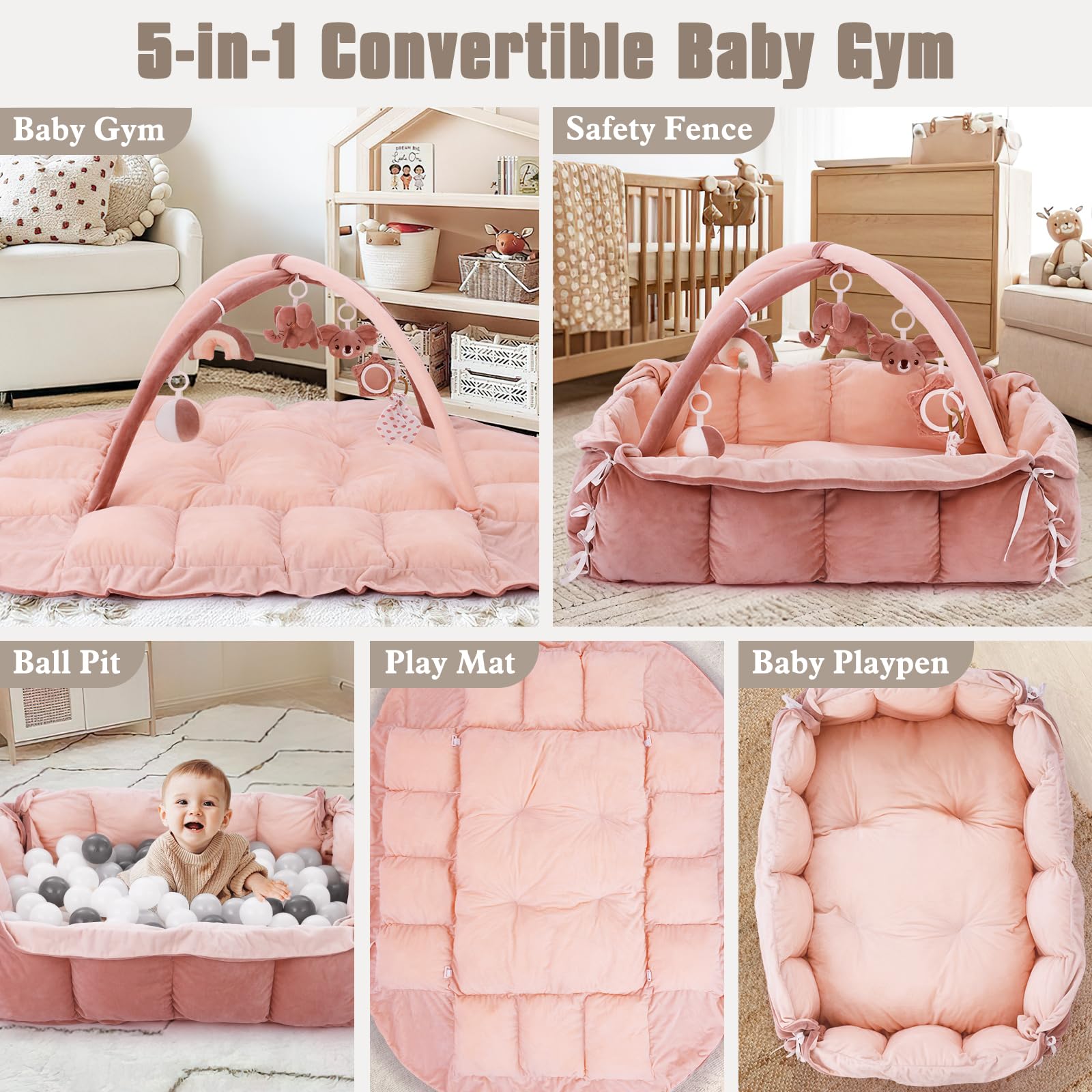 Pink baby activity mat configured as a tummy time station