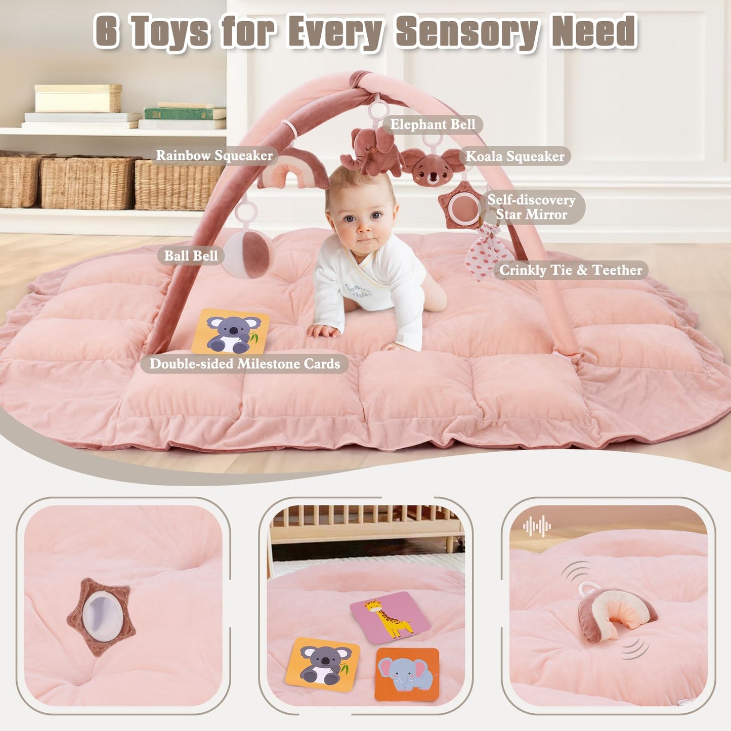 Convertible baby play gym converted into a ball pit mode