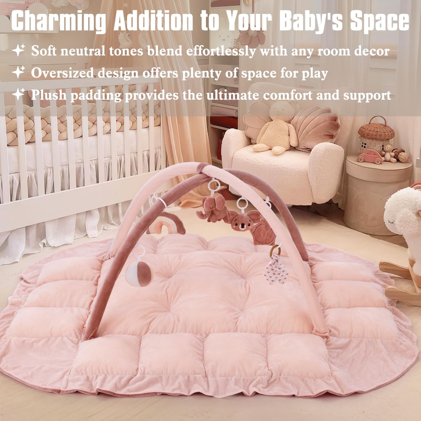 Top down view of the plush velvet-like baby play area