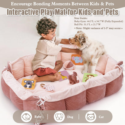 Side view showing the padded play fence and pillow support