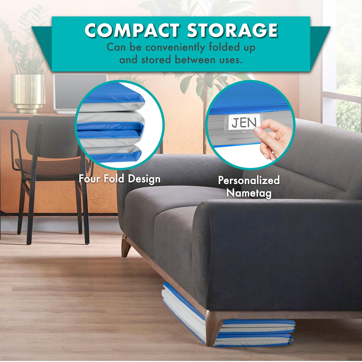 ProSource kids nap mat showing folded compact storage design