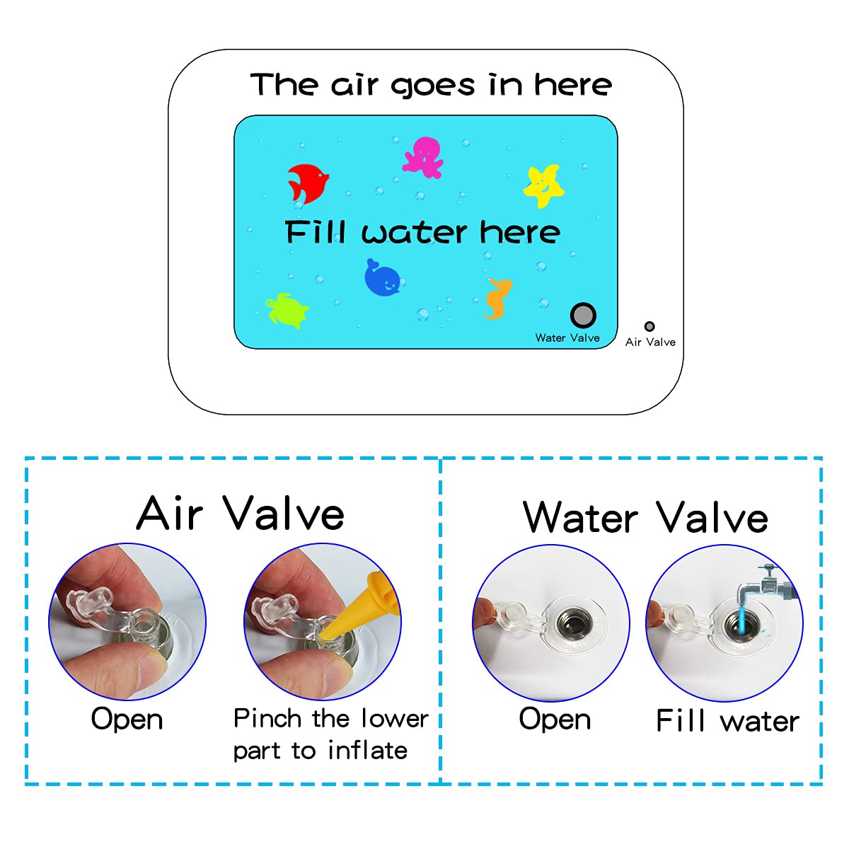 Folded Zhuynxir water play mat for travel portability