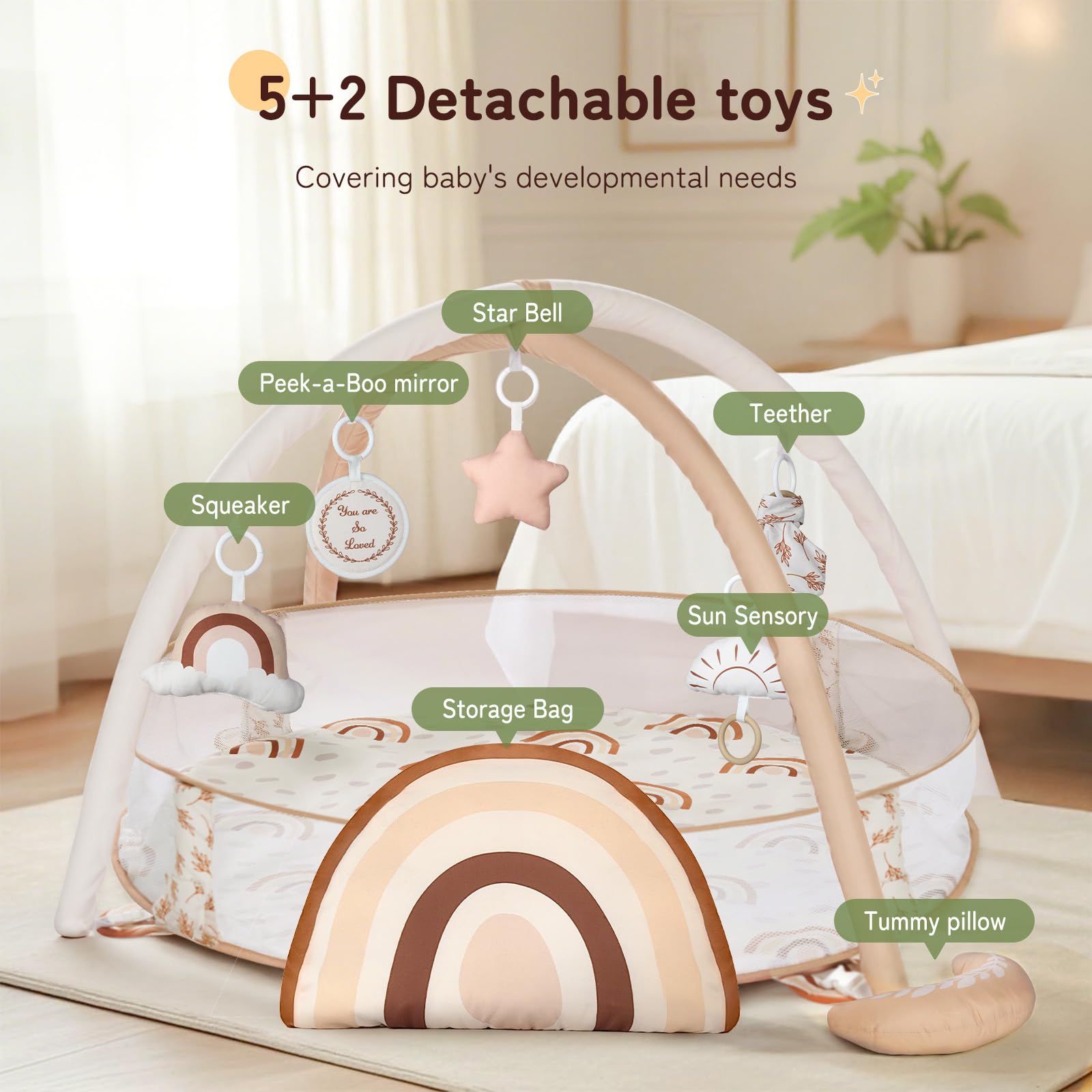 Underneath view highlighting the durable non slip textured material base of the Mallify large play mat.