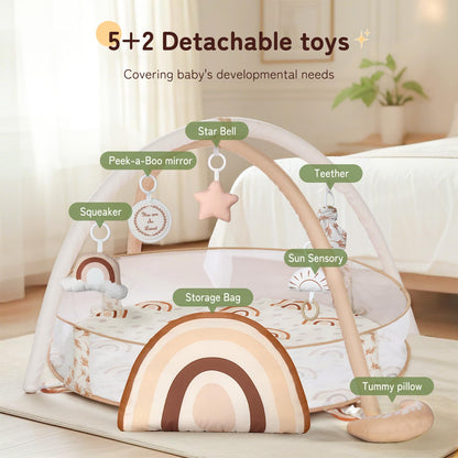 Underneath view highlighting the durable non slip textured material base of the Mallify large play mat.