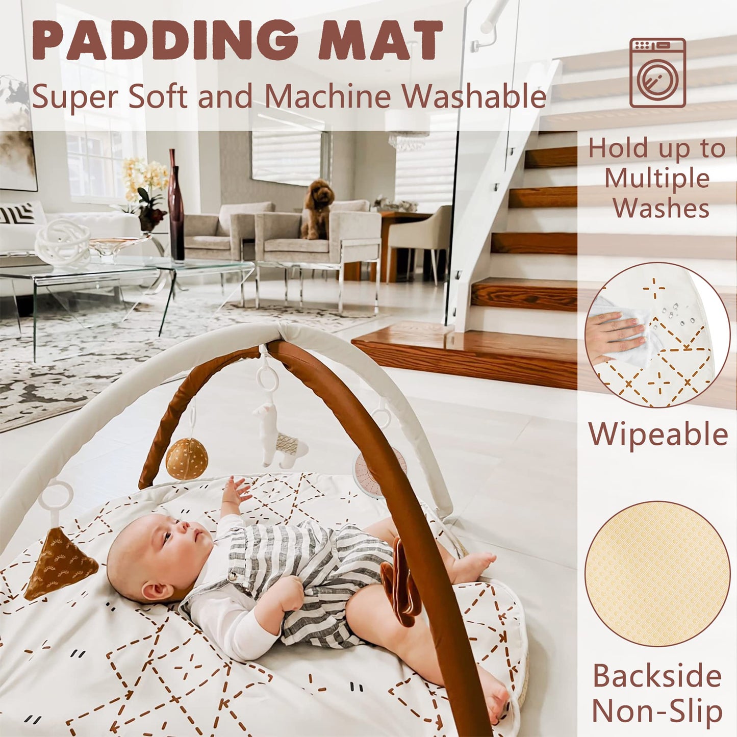 Little Dove washable baby play gym disassembled demonstrating easy maintenance steps