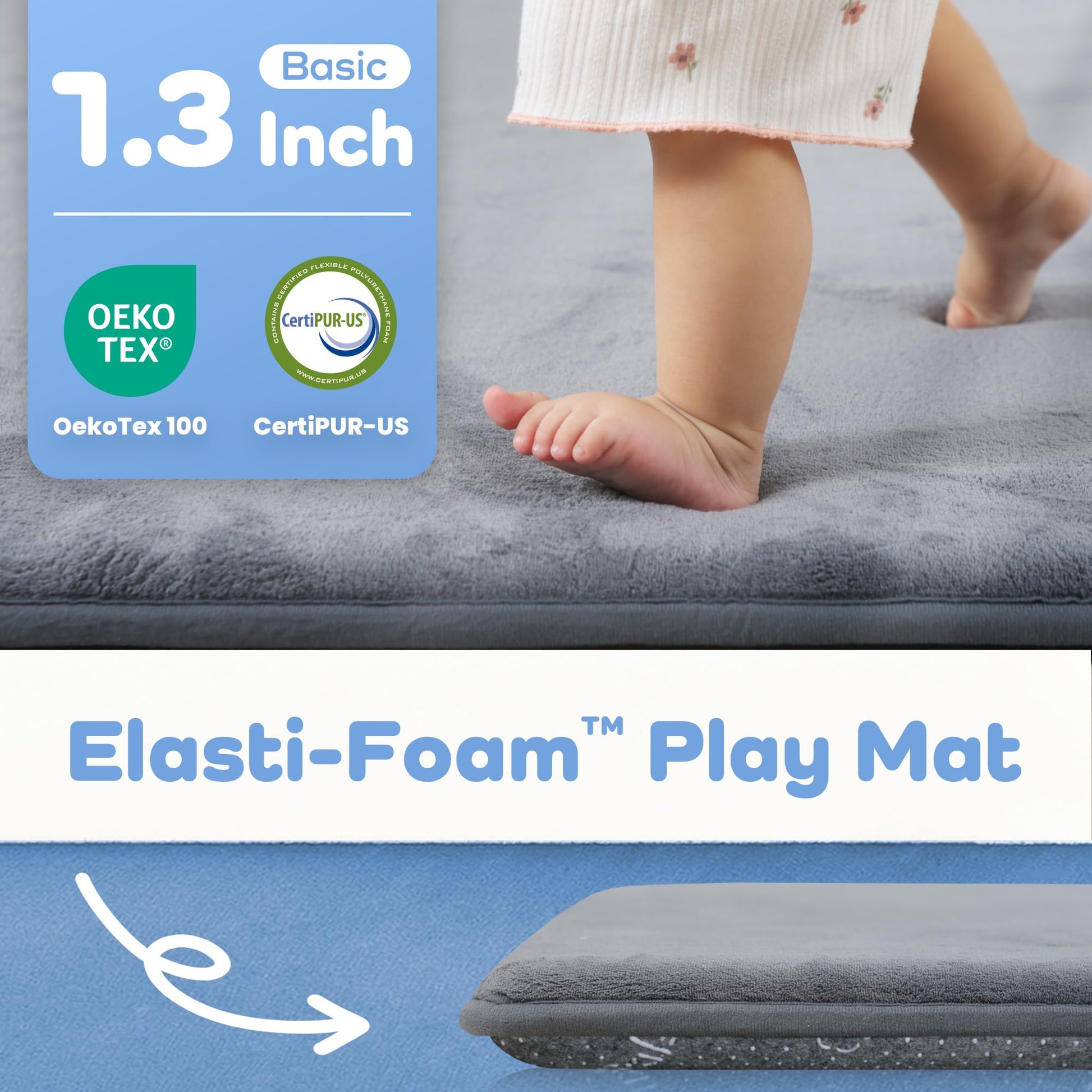 Close up of PaPaMat soft velvet texture and foam thickness