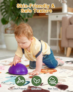 Infant crawling comfortably on the 50 by 50 inch play mat surface