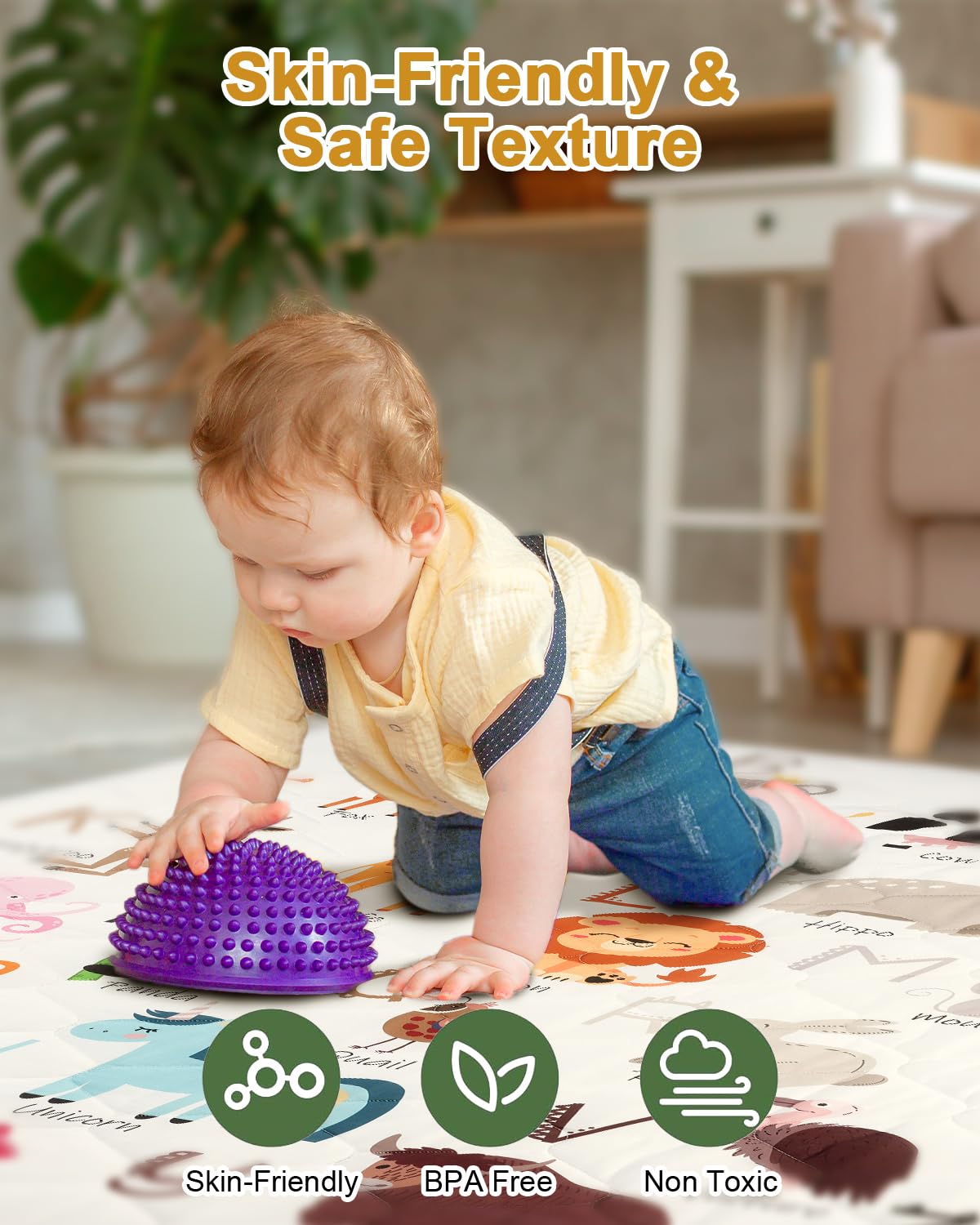 Infant playing on 50 by 50 inch foam play mat