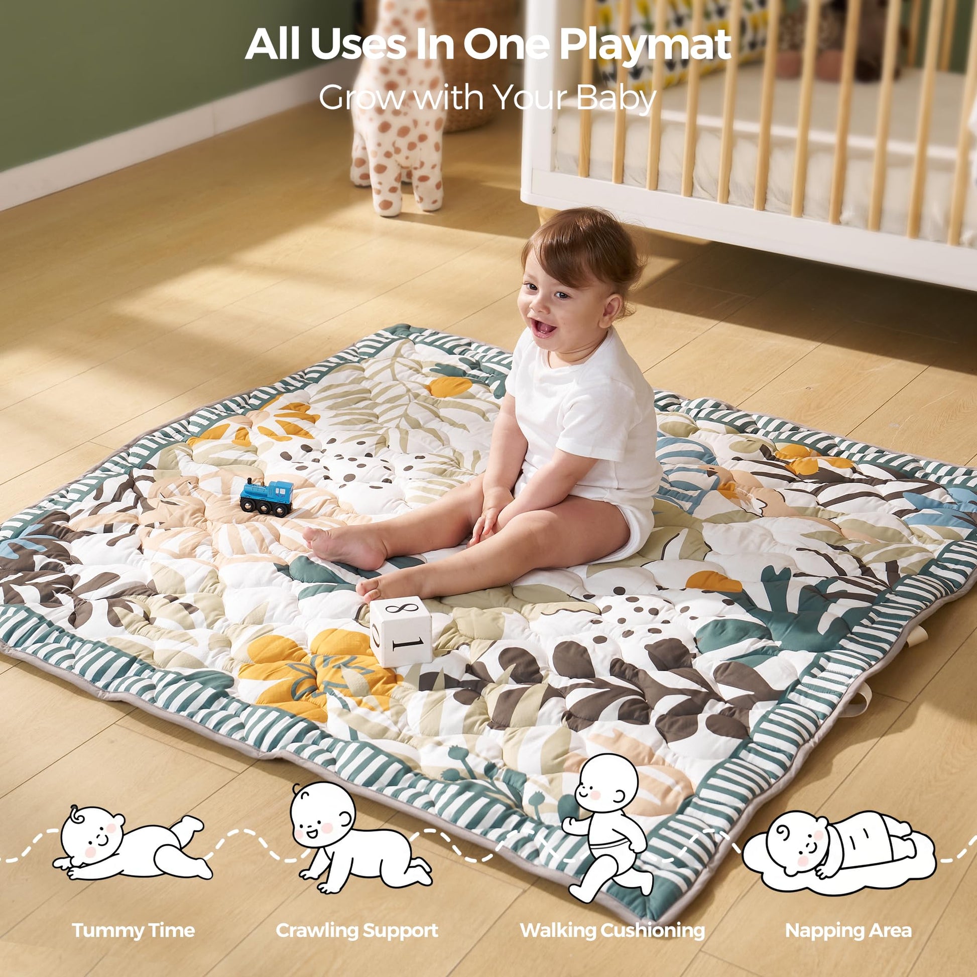 Momcozy play mat used in outdoor setting