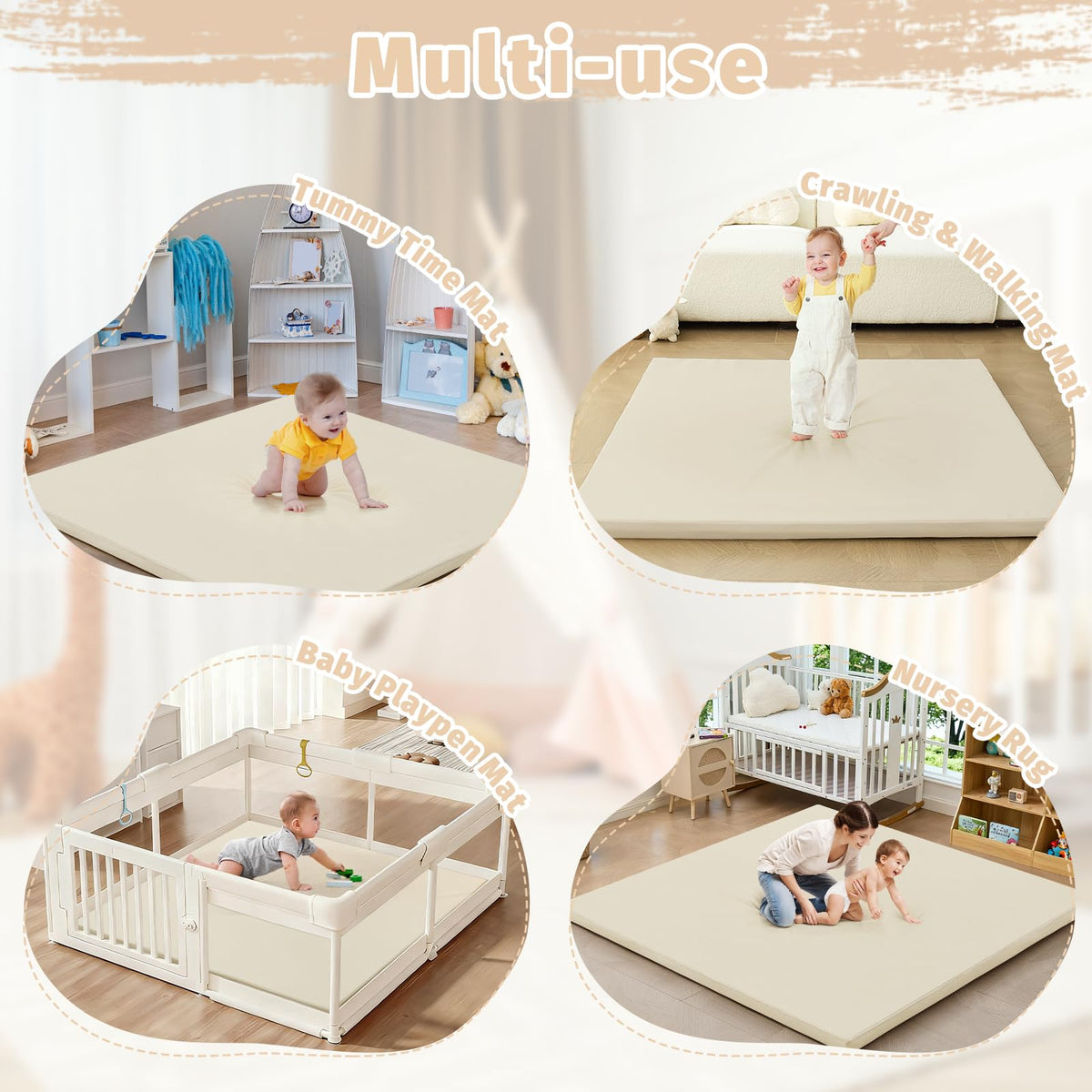 ILPEOD baby play mat showing 1.3 inch thick foam profile