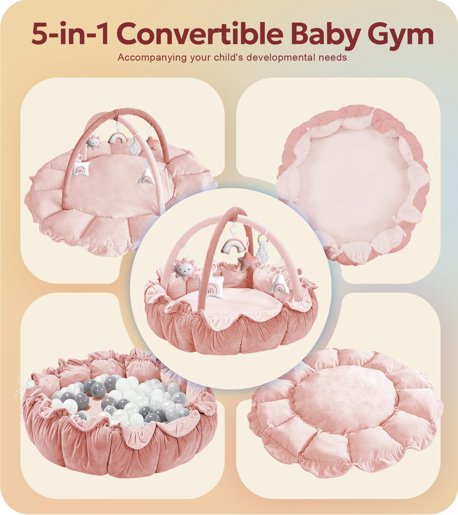 Mallify infant activity center converted into an open flat cotton tummy time mat.