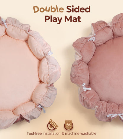Premium extra thick cotton padding detail of the Mallify pink baby floor blanket.