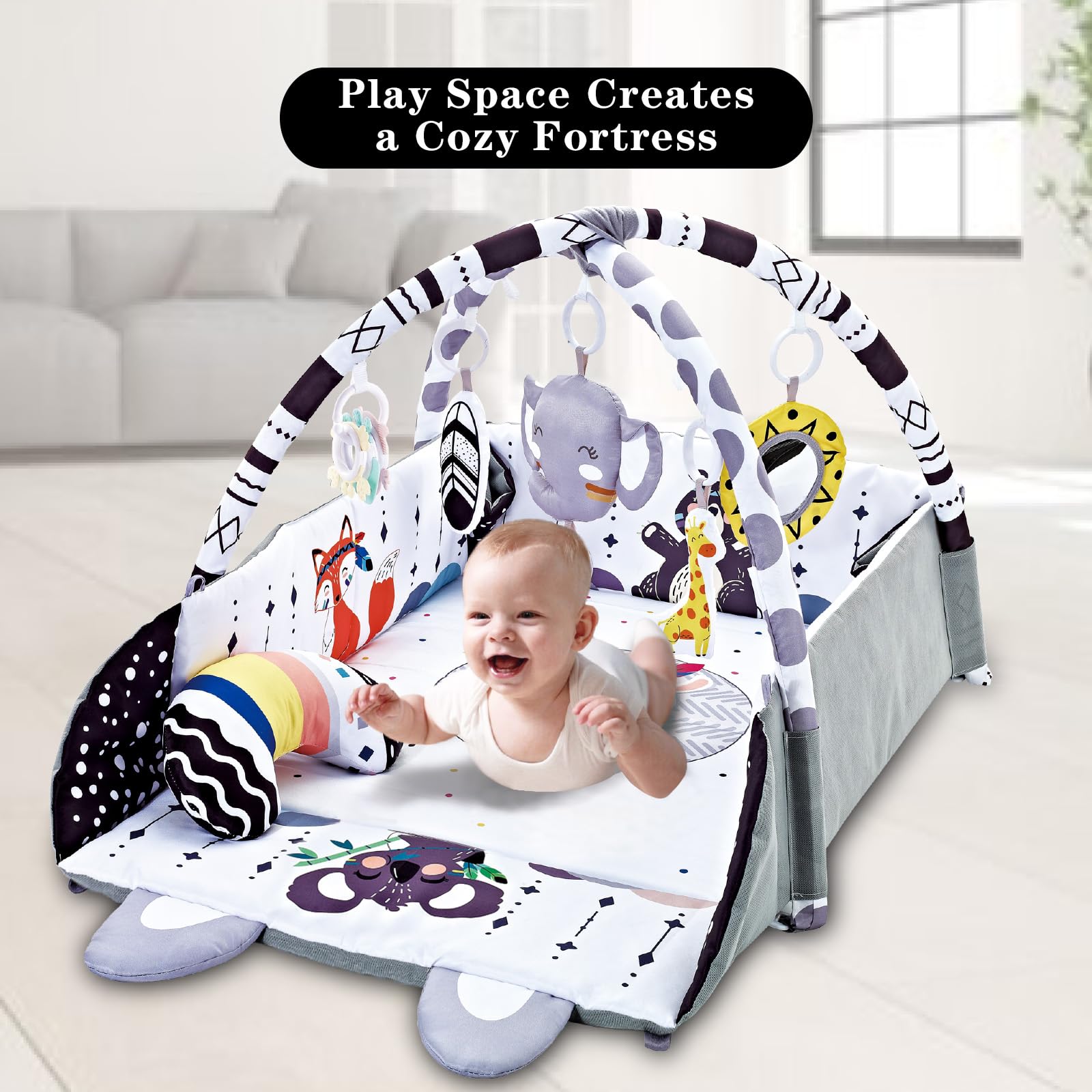 TFDER multifunctional baby gym set in use with newborn
