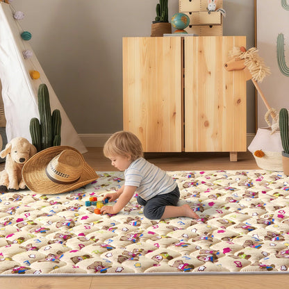 Machine washable baby play mat in living room setting