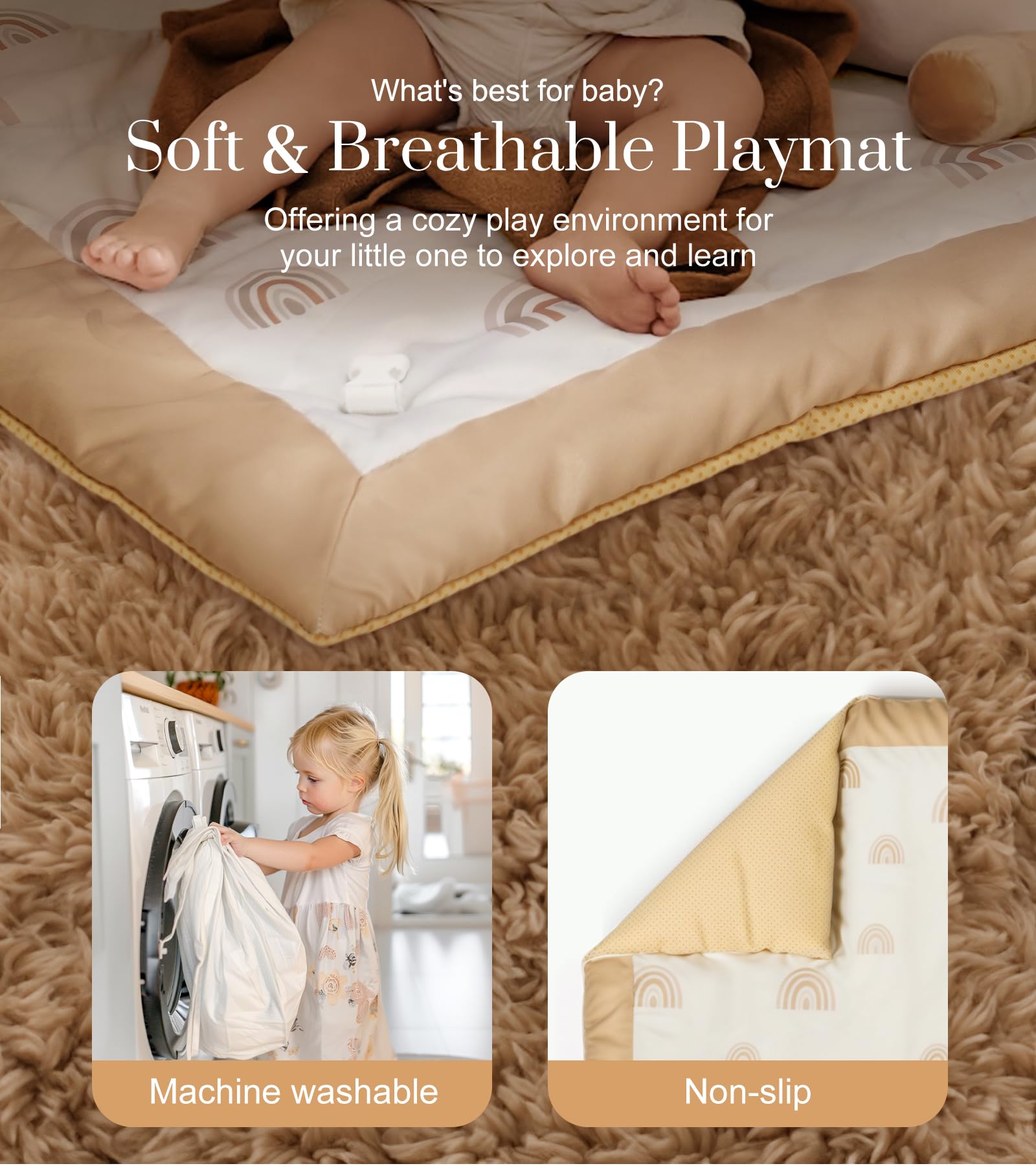 The thick padded non slip underside texture of the Mallify infant floor play mat.