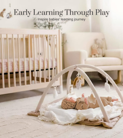 Mallify baby play gym folded up compactly showcasing easy storage and portability features.