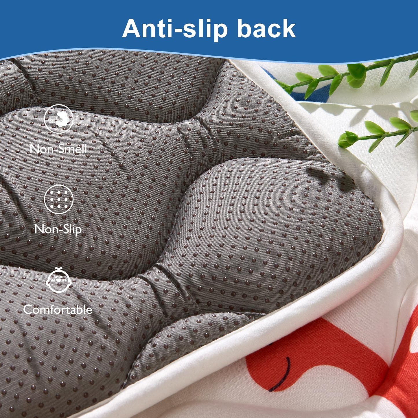 Demonstration of non-slip backing on play mat