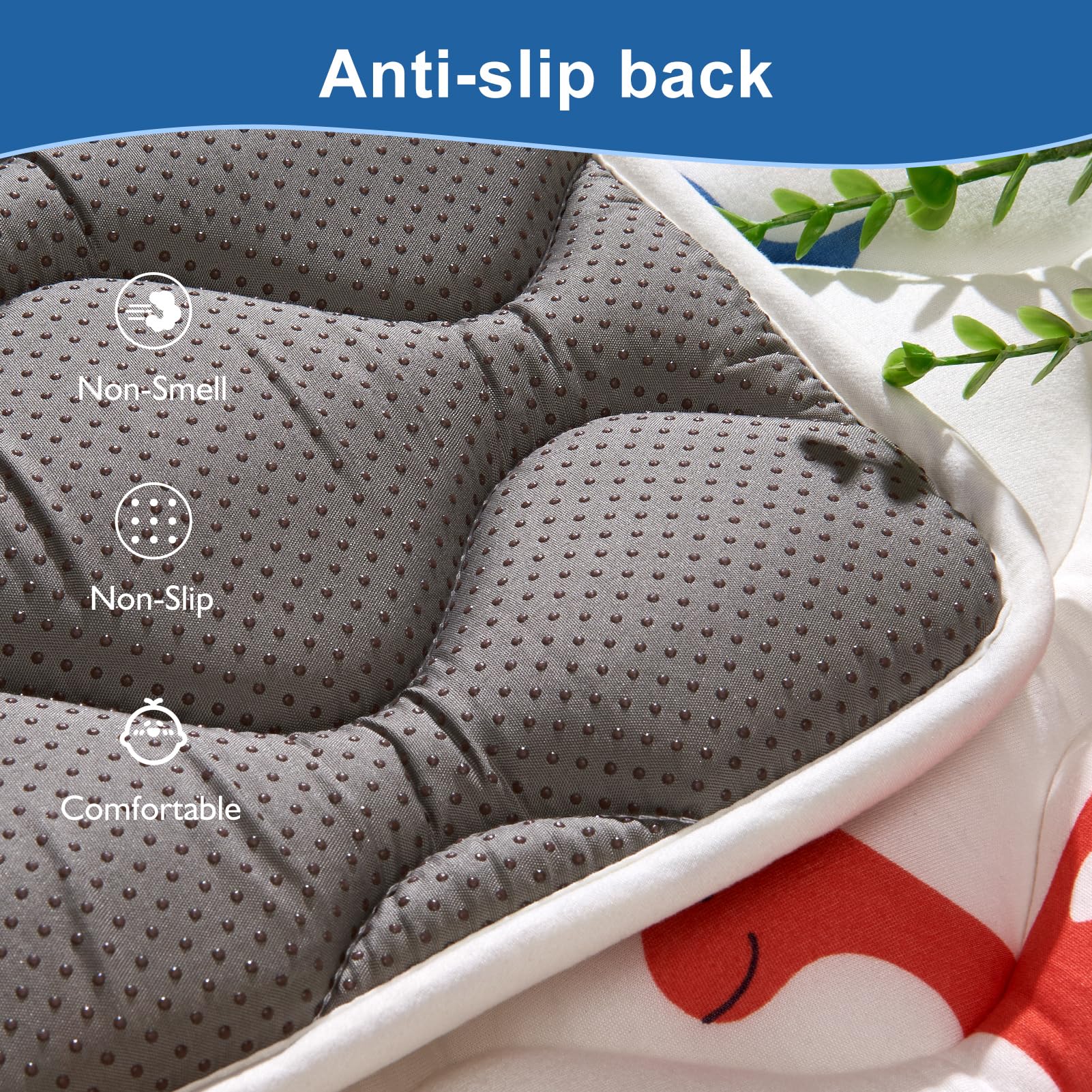 Demonstration of non-slip backing on play mat