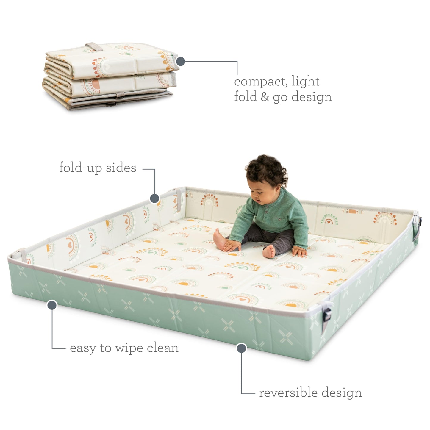 Side view of the Infantino mat with foldable walls raised