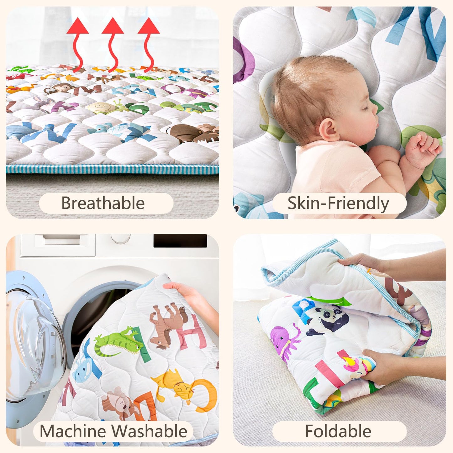Beavtaens play mat placed inside a square baby playpen