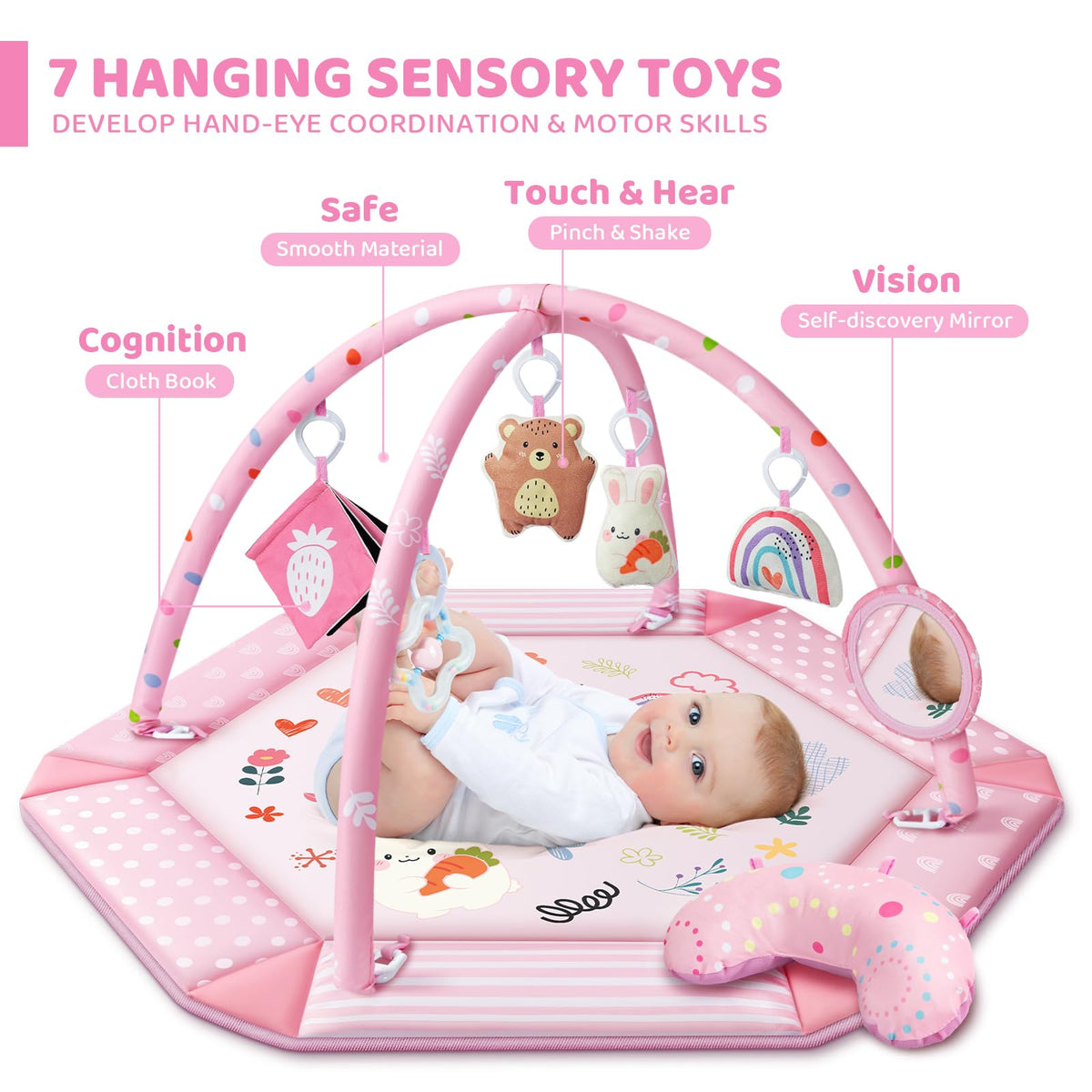 Jyusmile tummy time activity center mat with cute bunny theme